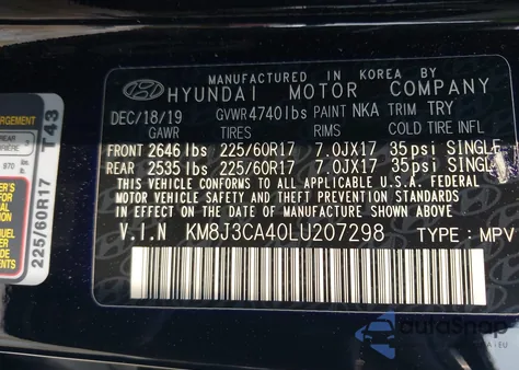 2020 Hyundai Tucson Value z USA, uszkodzony, nr VIN KM8J3CA40LU207298